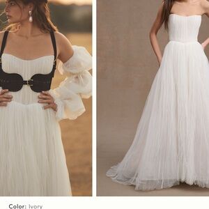 Watters Magali Strapless Pleated Mesh Wedding Gown